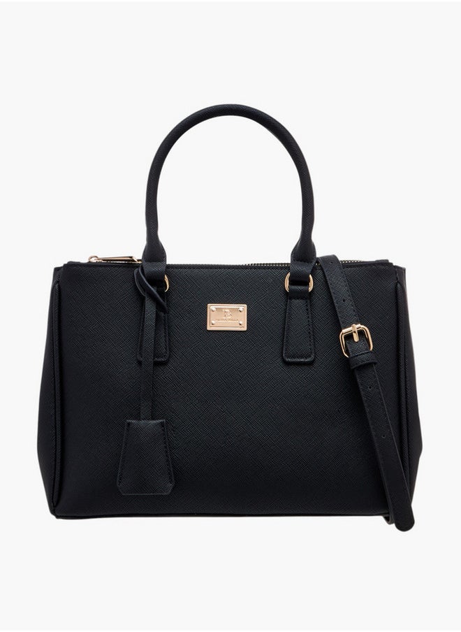 Solid Tote Bag with Zip Closure and Adjustable Strap