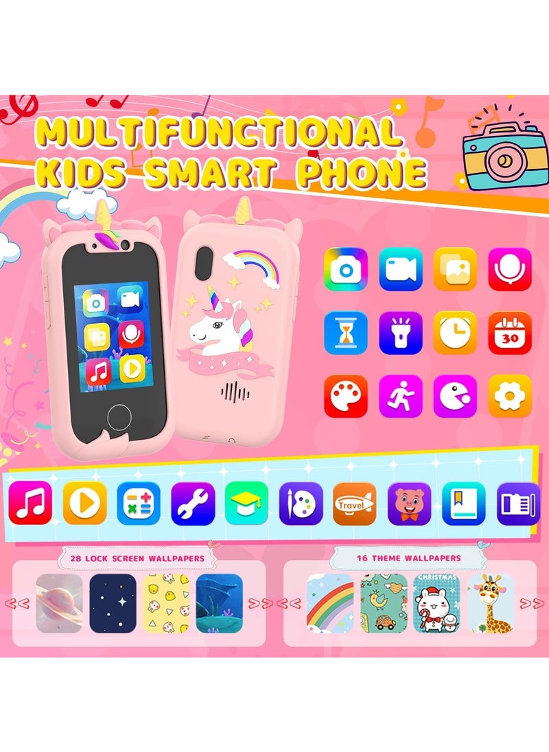 Kids Smart Phone Toys for Girls Ages 3-8 Toddler Play Travel Toys with Dual Camera Educational Learning Games Puzzles MP3 Music Player Birthday Gifts for Kids Girls 3 4 5 6 7 8 Year Old