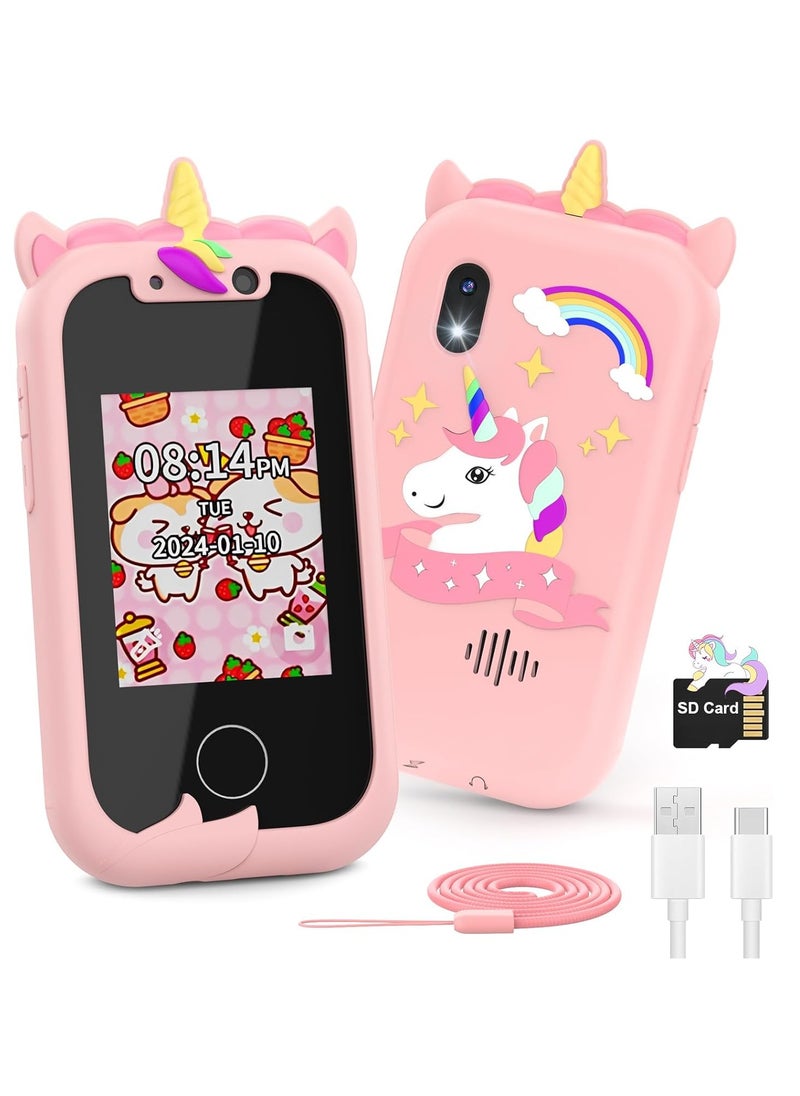 Kids Smart Phone Toys for Girls Ages 3-8 Toddler Play Travel Toys with Dual Camera Educational Learning Games Puzzles MP3 Music Player Birthday Gifts for Kids Girls 3 4 5 6 7 8 Year Old