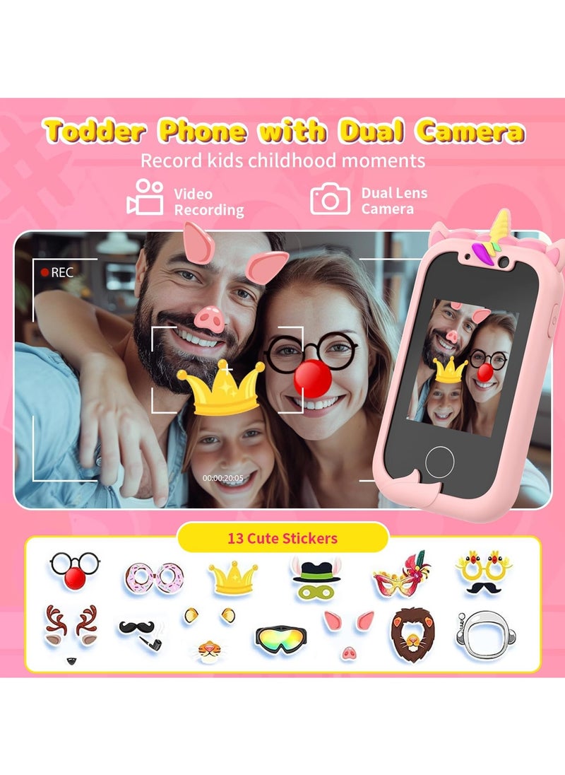 Kids Smart Phone Toys for Girls Ages 3-8 Toddler Play Travel Toys with Dual Camera Educational Learning Games Puzzles MP3 Music Player Birthday Gifts for Kids Girls 3 4 5 6 7 8 Year Old