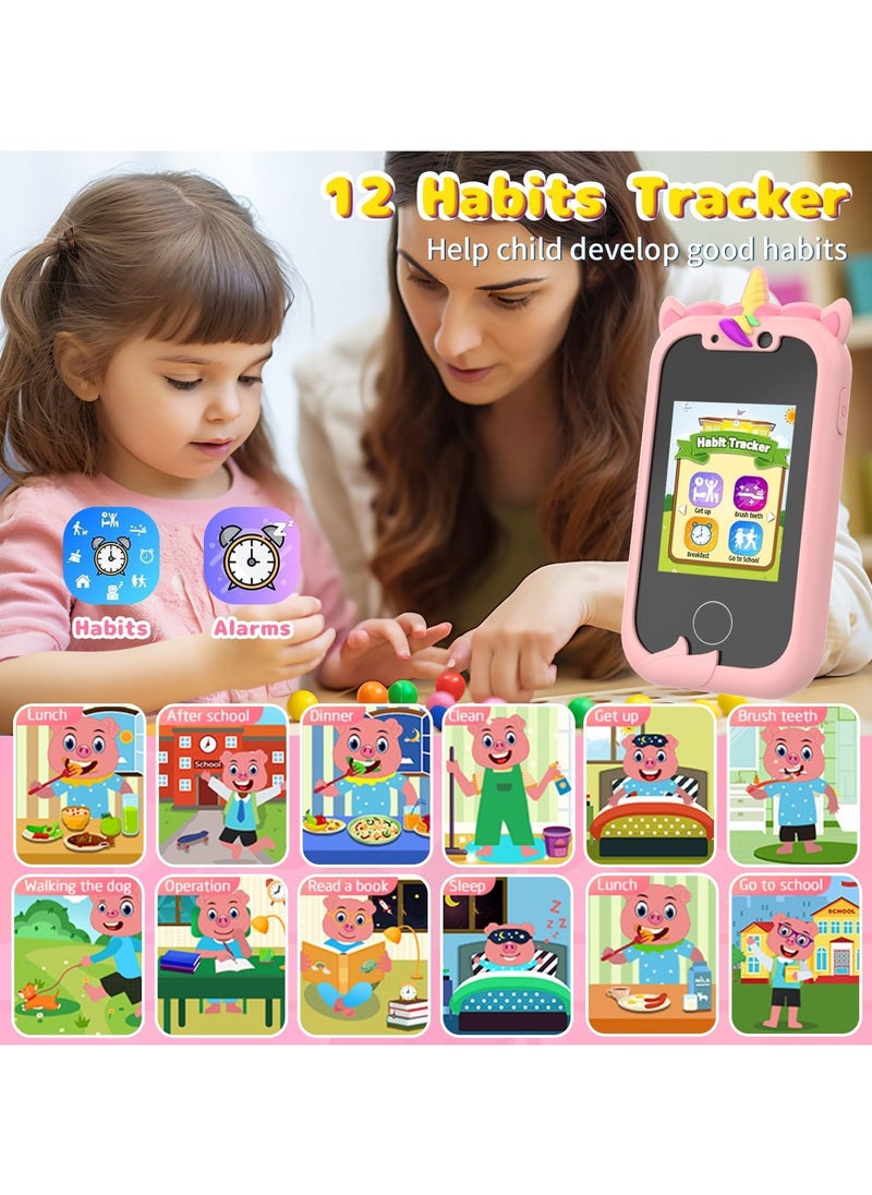 Kids Smart Phone Toys for Girls Ages 3-8 Toddler Play Travel Toys with Dual Camera Educational Learning Games Puzzles MP3 Music Player Birthday Gifts for Kids Girls 3 4 5 6 7 8 Year Old