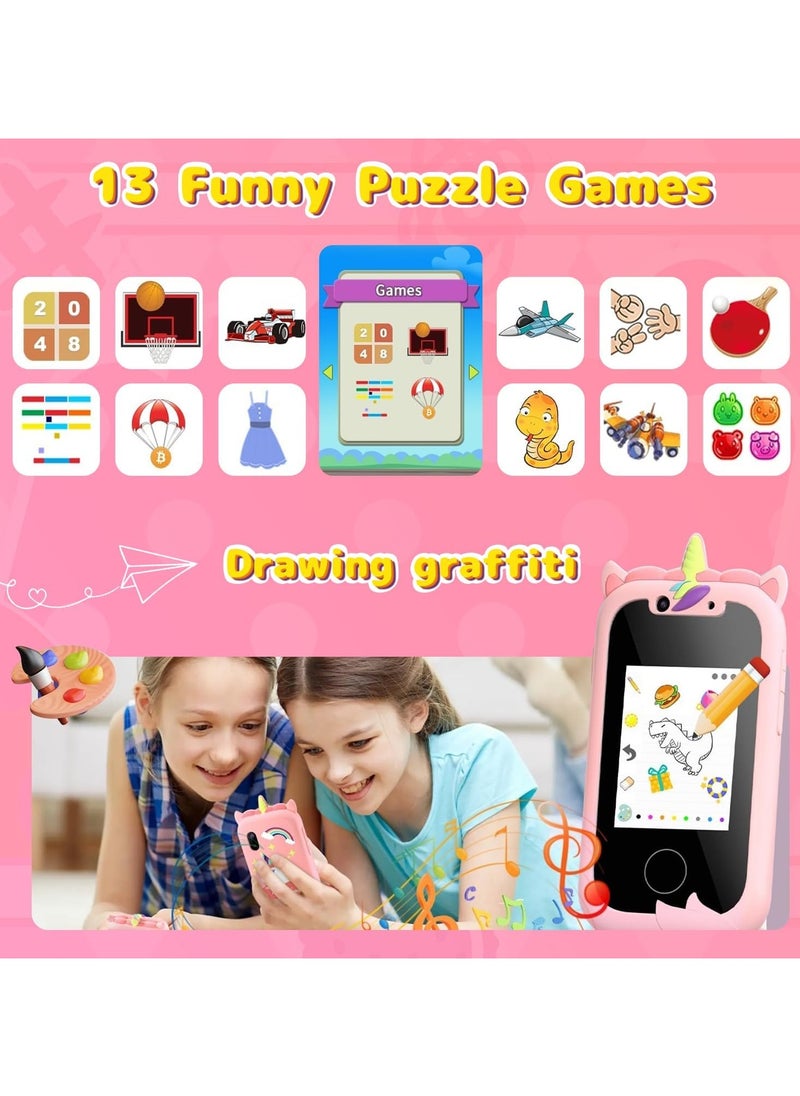 Kids Smart Phone Toys for Girls Ages 3-8 Toddler Play Travel Toys with Dual Camera Educational Learning Games Puzzles MP3 Music Player Birthday Gifts for Kids Girls 3 4 5 6 7 8 Year Old