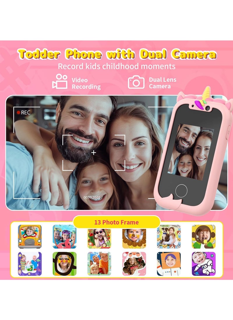 Kids Smart Phone Toys for Girls Ages 3-8 Toddler Play Travel Toys with Dual Camera Educational Learning Games Puzzles MP3 Music Player Birthday Gifts for Kids Girls 3 4 5 6 7 8 Year Old