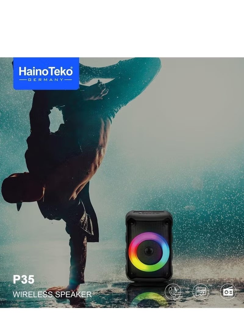 P35 Portable Wireless Bluetooth Speaker with 1 Microphone for Indoor & Outdoor Use – 360° Sound, Deep Bass, Long Battery Life, Compact Design, Bluetooth 5.0 – Black