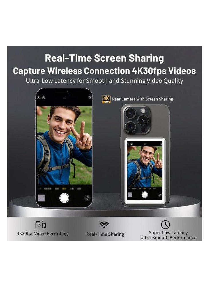 Magnetic Selfie Screen Monitor – Portable Magnetic Display for iPhone & Android | Real-Time Front-Facing Camera View, USB-C & Lightning Compatible, Easy Clip-On Selfie Mirror for Vloggers & Creators