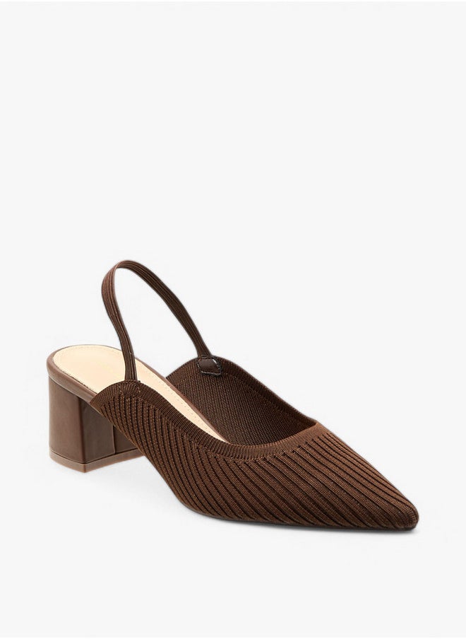Textured Slingback Shoes with Block Heels