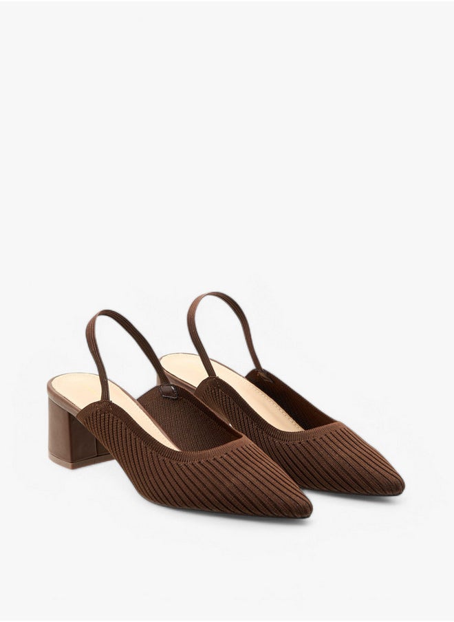 Textured Slingback Shoes with Block Heels