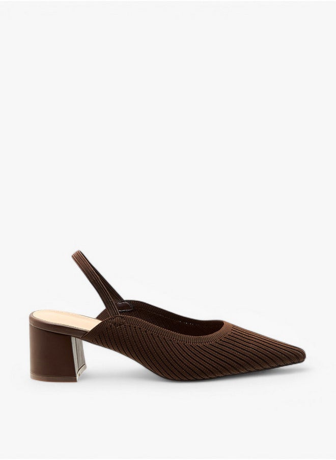 Textured Slingback Shoes with Block Heels
