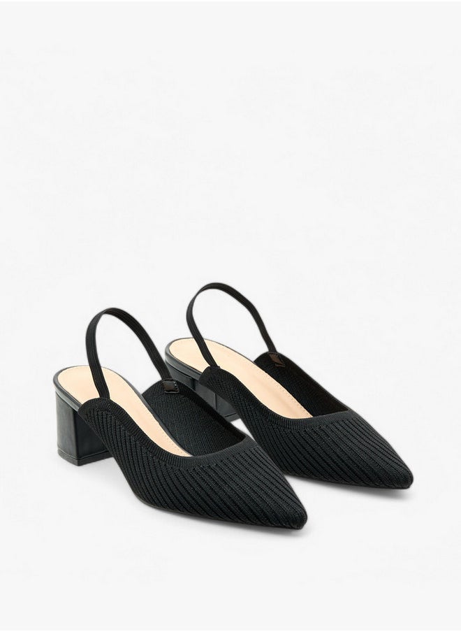 Textured Slingback Shoes with Block Heels