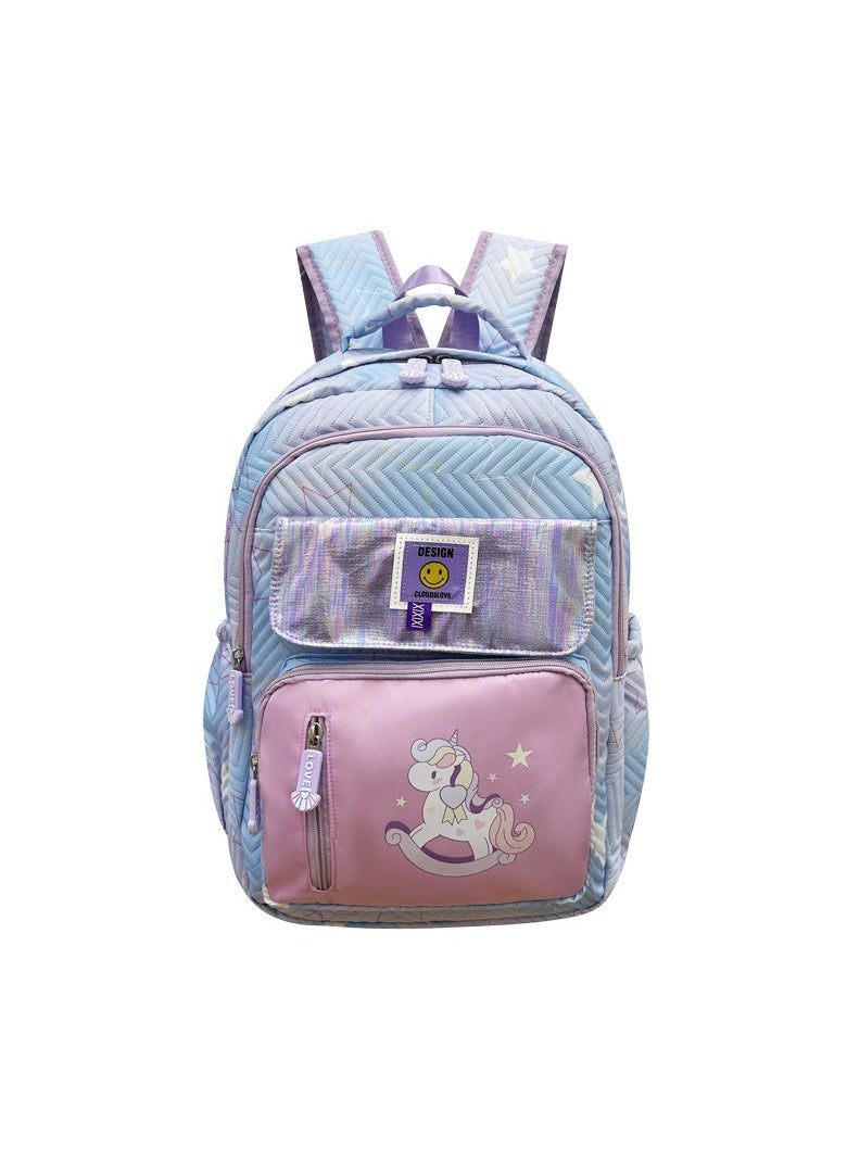 Cute and Childlike Backpack With Pony Prints For Primary and Secondary School Students, Large Capacity, Load-reducing Oxford Cloth Back-protecting Backpack 30*43*15cm