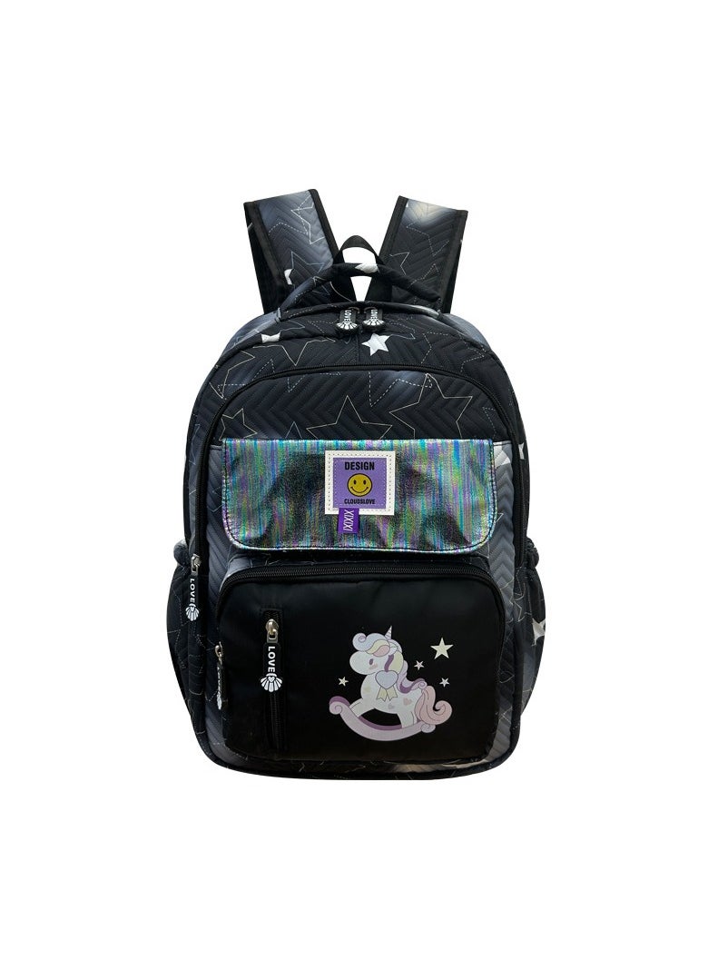 Cute and Childlike Backpack With Pony Prints For Primary and Secondary School Students, Large Capacity, Load-reducing Oxford Cloth Back-protecting Backpack 30*43*15cm