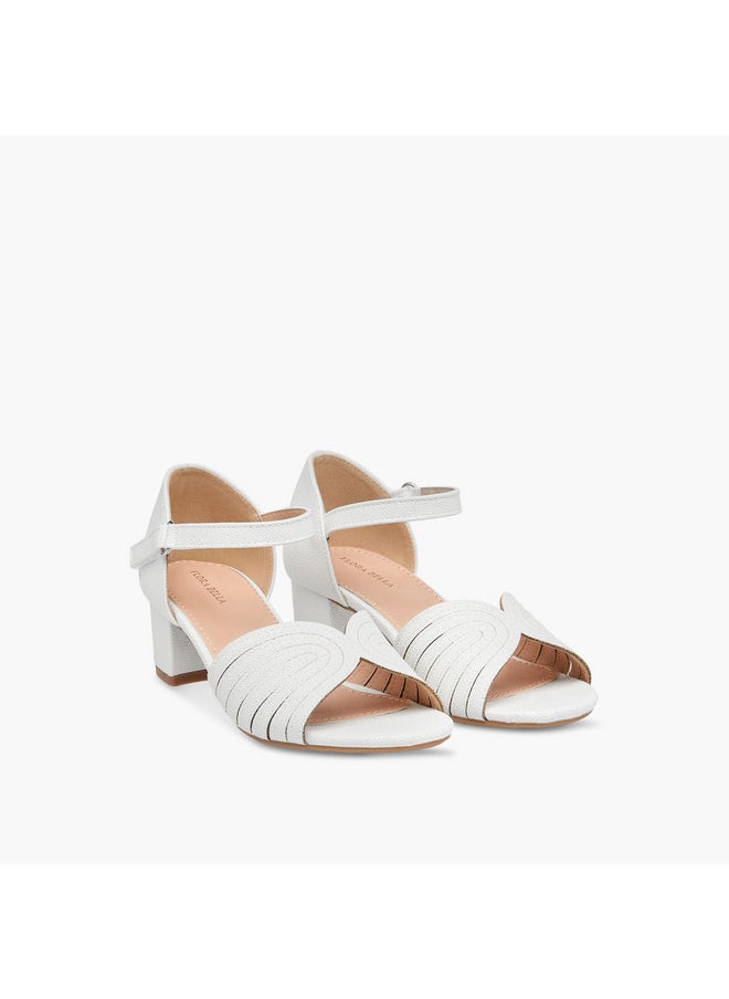 Girls Textured Block Heel Sandals with Hook and Loop Closure