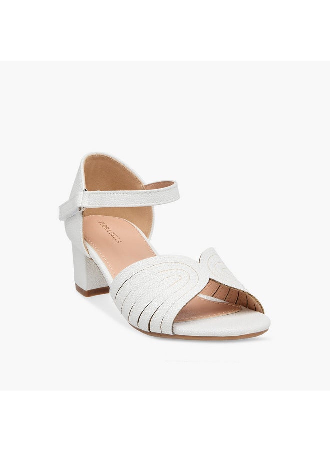 Girls Textured Block Heel Sandals with Hook and Loop Closure