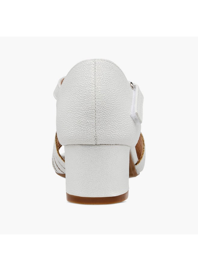 Girls Textured Block Heel Sandals with Hook and Loop Closure