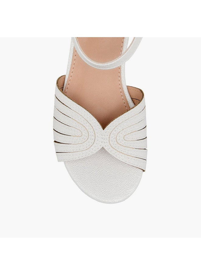 Girls Textured Block Heel Sandals with Hook and Loop Closure