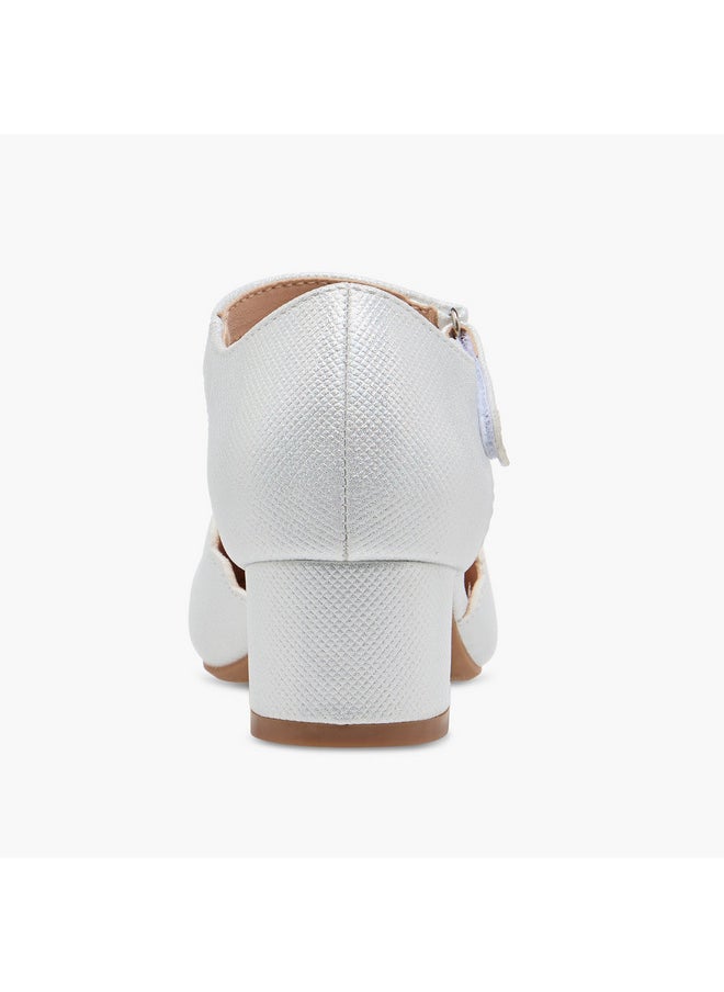 Girls Embellished Block Heel Shoes with Hook and Loop Closure