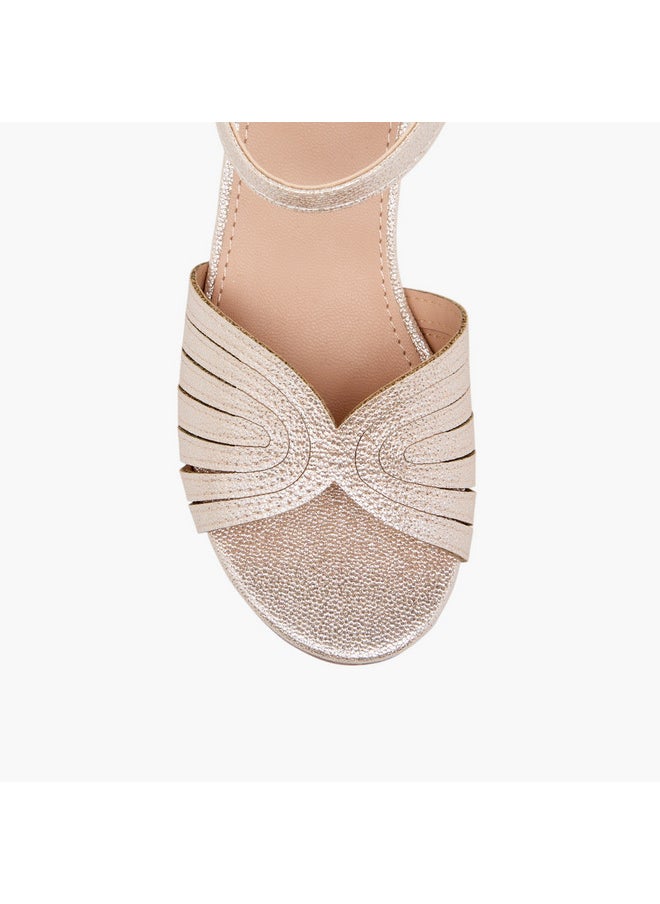 Girls Textured Block Heel Sandals with Hook and Loop Closure