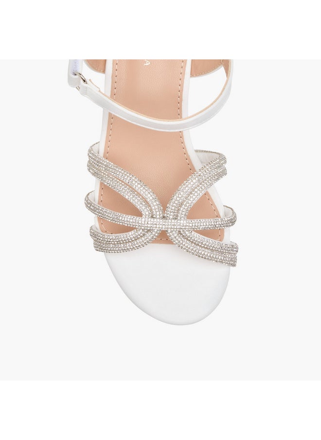 Girls Embellished Block Heel Sandals with Hook and Loop Closure