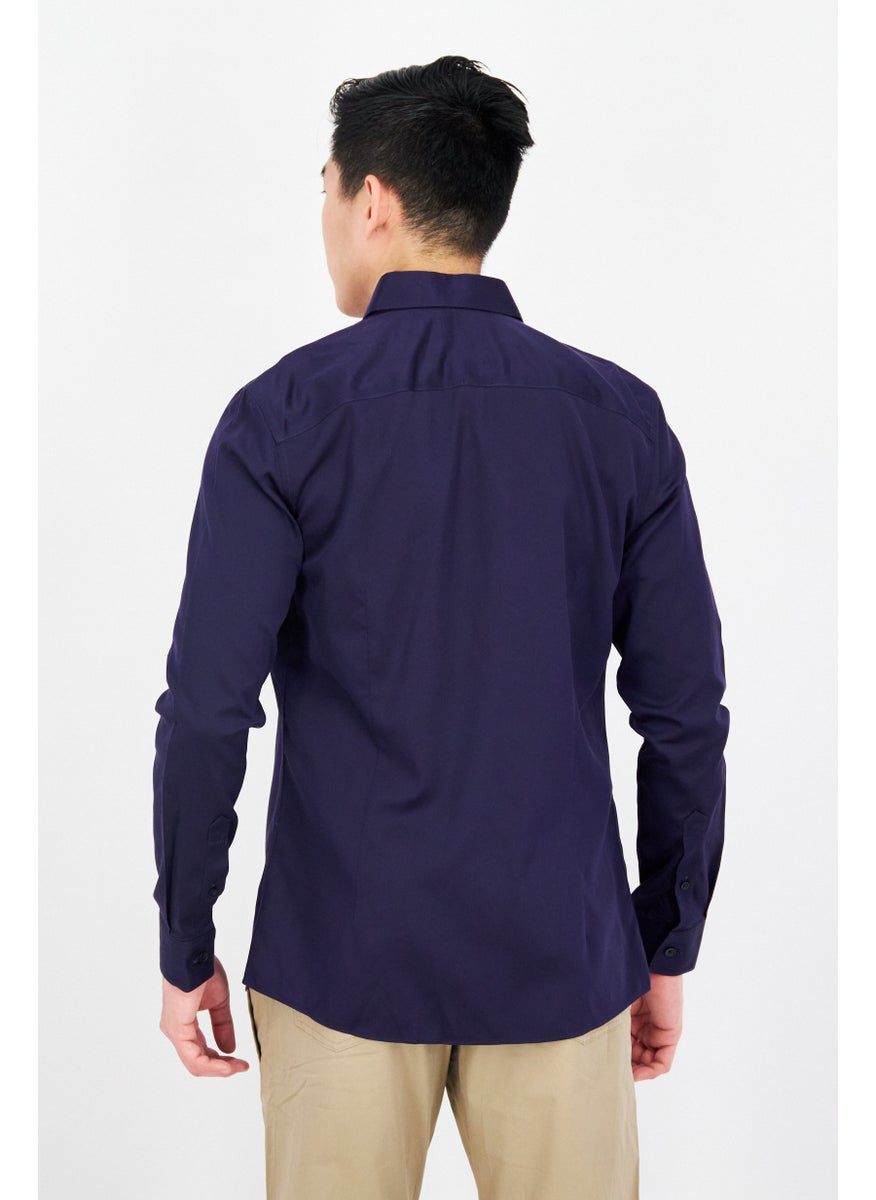 Men Slim Fit Solid Long Sleeves Casual Shirt, Blue