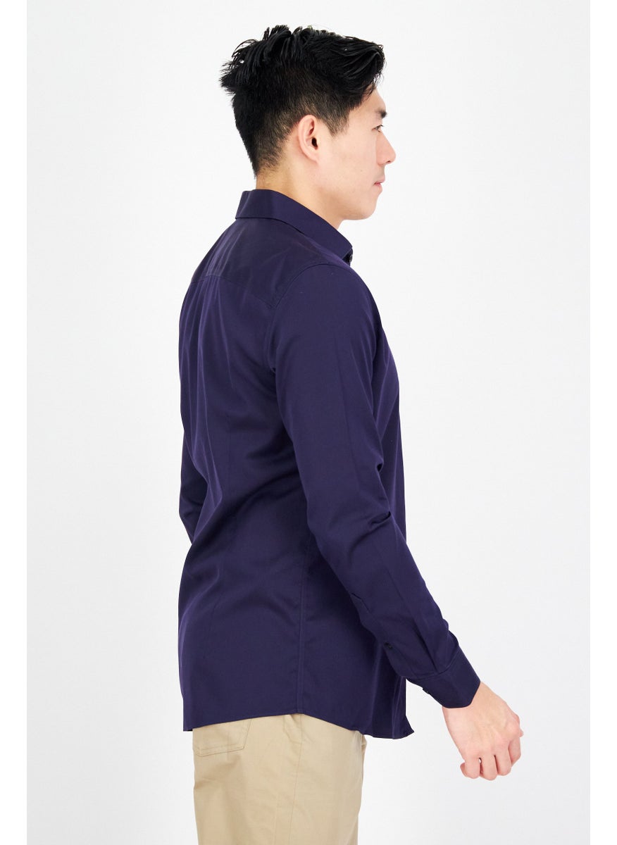Men Slim Fit Solid Long Sleeves Casual Shirt, Blue