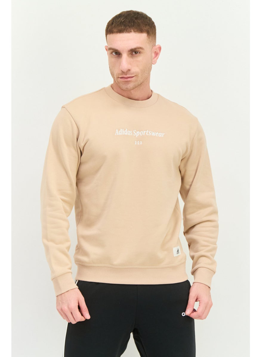 Men Sportswear Fit Long Sleeve Outdoor Sweatshirt, Beige