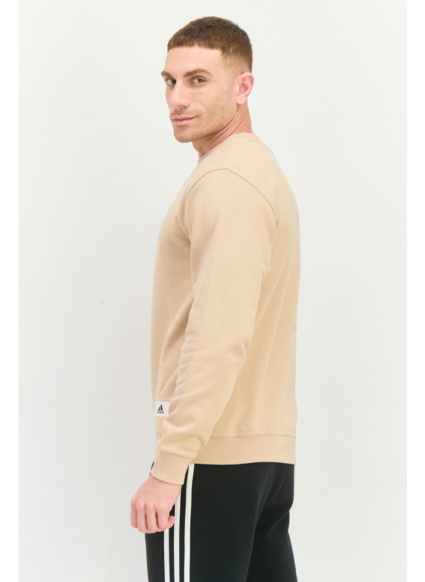Men Sportswear Fit Long Sleeve Outdoor Sweatshirt, Beige