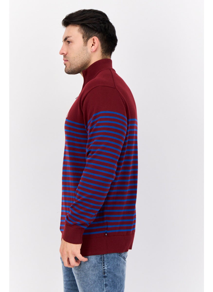 Men High Neck Stripe Long Sleeve Sweater, Multicolor