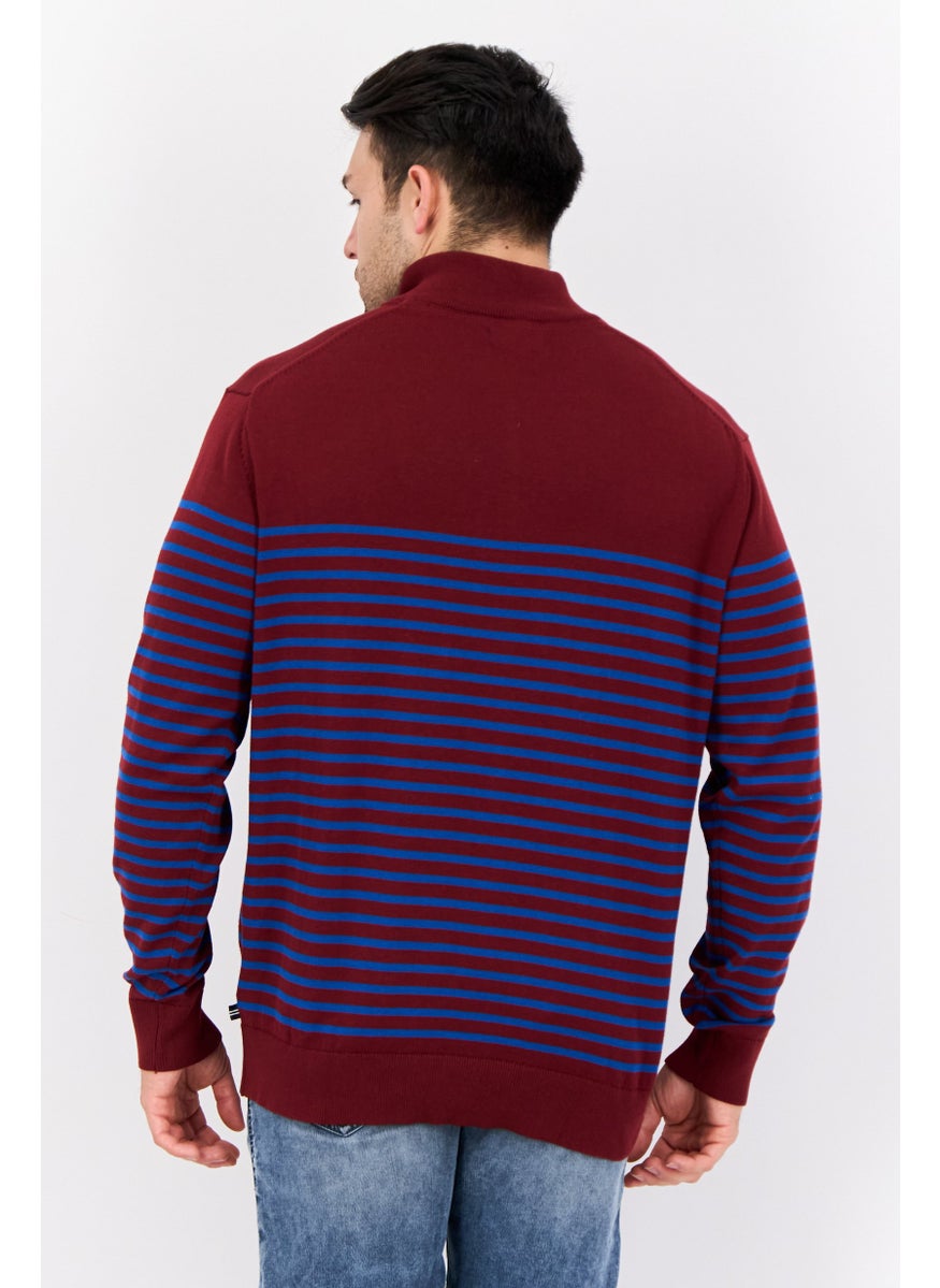 Men High Neck Stripe Long Sleeve Sweater, Multicolor