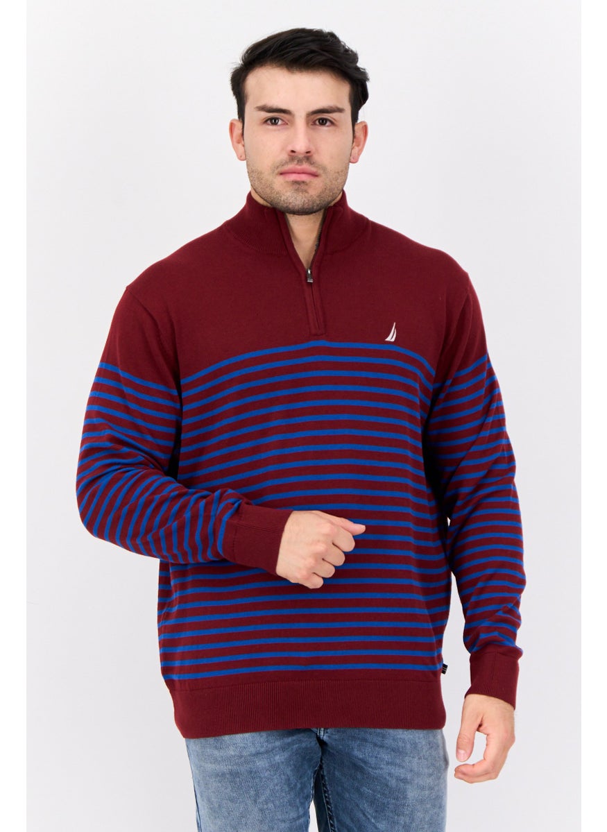 Men High Neck Stripe Long Sleeve Sweater, Multicolor