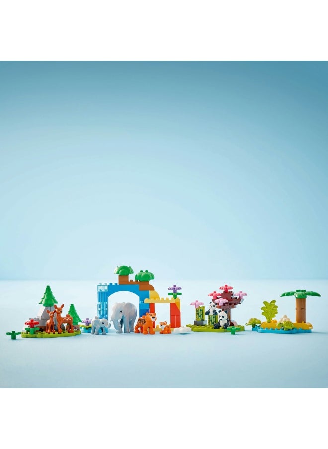 DUPLO 3in1 Wild Animal Families Set, Montessori Toddler Learning Toy with Turtle, Tiger, Elephant, Deer and Panda Figures for 2 Plus Years Old Girls and Boys 10446 (92 pieces)