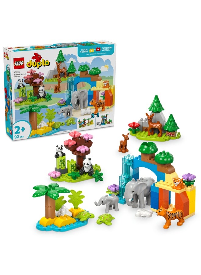 DUPLO 3in1 Wild Animal Families Set, Montessori Toddler Learning Toy with Turtle, Tiger, Elephant, Deer and Panda Figures for 2 Plus Years Old Girls and Boys 10446 (92 pieces)