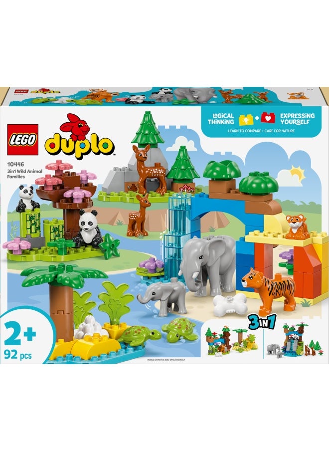 DUPLO 3in1 Wild Animal Families Set, Montessori Toddler Learning Toy with Turtle, Tiger, Elephant, Deer and Panda Figures for 2 Plus Years Old Girls and Boys 10446 (92 pieces)