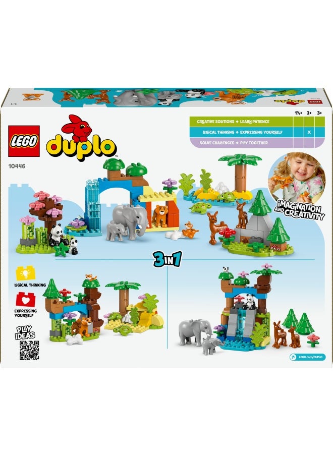 DUPLO 3in1 Wild Animal Families Set, Montessori Toddler Learning Toy with Turtle, Tiger, Elephant, Deer and Panda Figures for 2 Plus Years Old Girls and Boys 10446 (92 pieces)