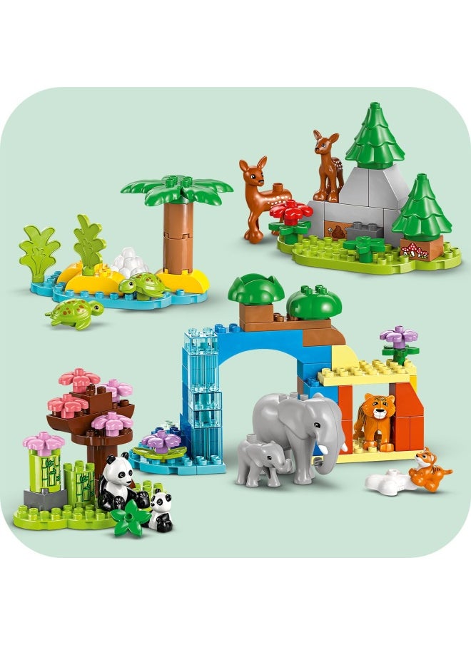DUPLO 3in1 Wild Animal Families Set, Montessori Toddler Learning Toy with Turtle, Tiger, Elephant, Deer and Panda Figures for 2 Plus Years Old Girls and Boys 10446 (92 pieces)
