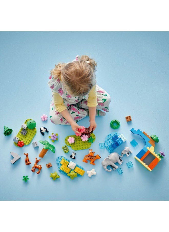 DUPLO 3in1 Wild Animal Families Set, Montessori Toddler Learning Toy with Turtle, Tiger, Elephant, Deer and Panda Figures for 2 Plus Years Old Girls and Boys 10446 (92 pieces)