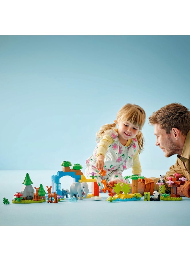 DUPLO 3in1 Wild Animal Families Set, Montessori Toddler Learning Toy with Turtle, Tiger, Elephant, Deer and Panda Figures for 2 Plus Years Old Girls and Boys 10446 (92 pieces)