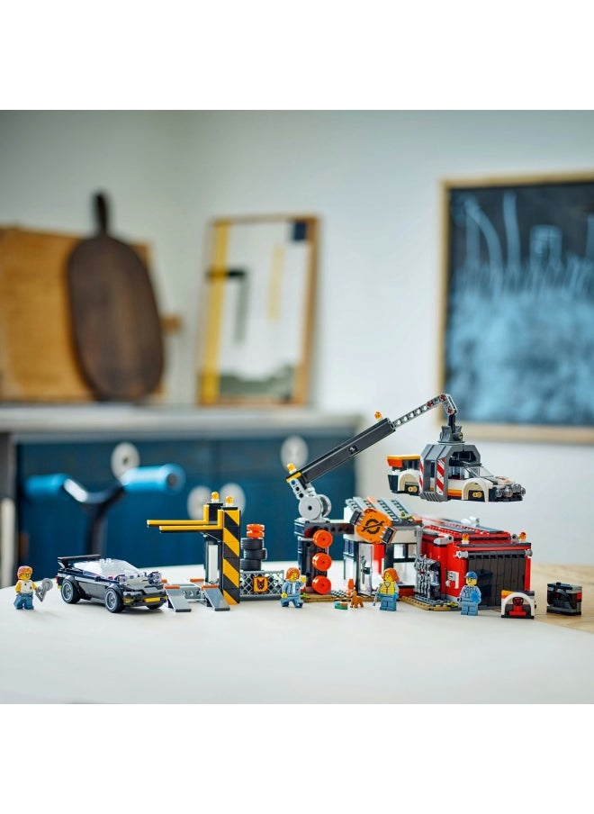City Scrapyard with Cars - Construction Toy with Crusher, Crane, 2 Car Toys, 4 Worker Minifigures & an Office Building - Birthday Gifts for 8+ Year Old Boys & Girls - 60472 (871 pieces)