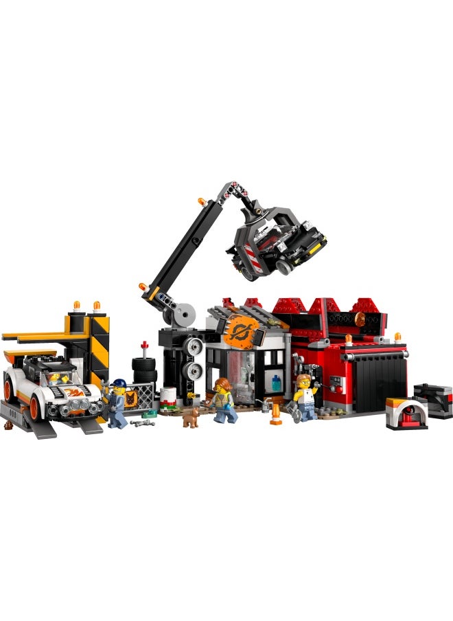 City Scrapyard with Cars - Construction Toy with Crusher, Crane, 2 Car Toys, 4 Worker Minifigures & an Office Building - Birthday Gifts for 8+ Year Old Boys & Girls - 60472 (871 pieces)