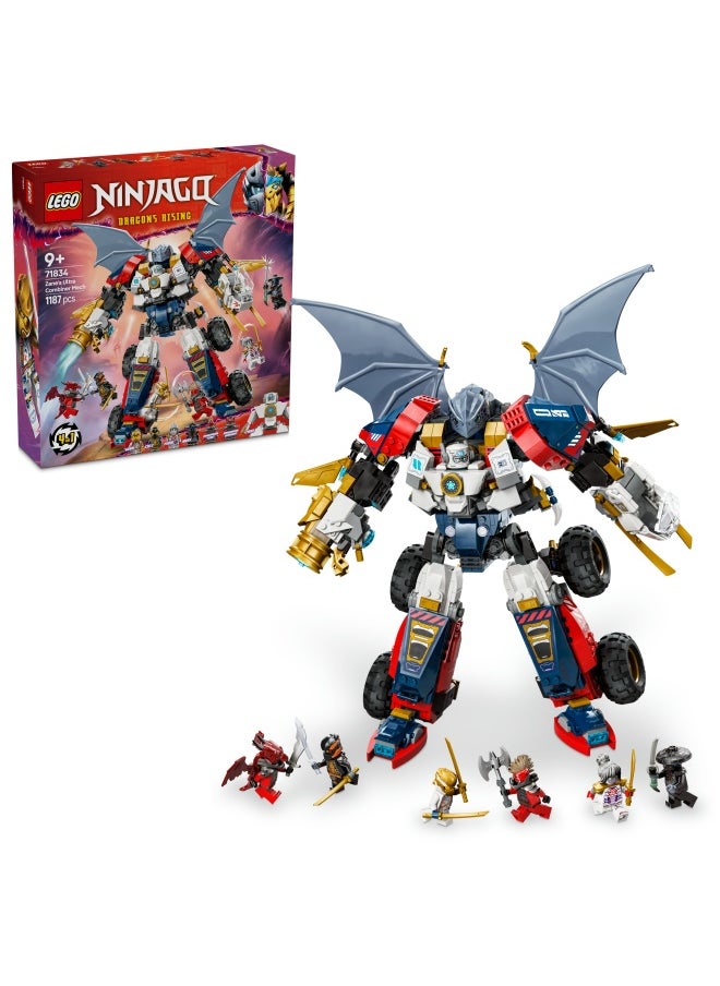 NINJAGO 4in1 Zane’s Ultra Combiner Mech Toy - Rebuilds into a Jet, Car Model, Dragon & Ninja Figure - Incl. 6 Minifigures for Role Play - Building Set for 9+ Year Old Boys & Girls - 71834 (1187 pieces)