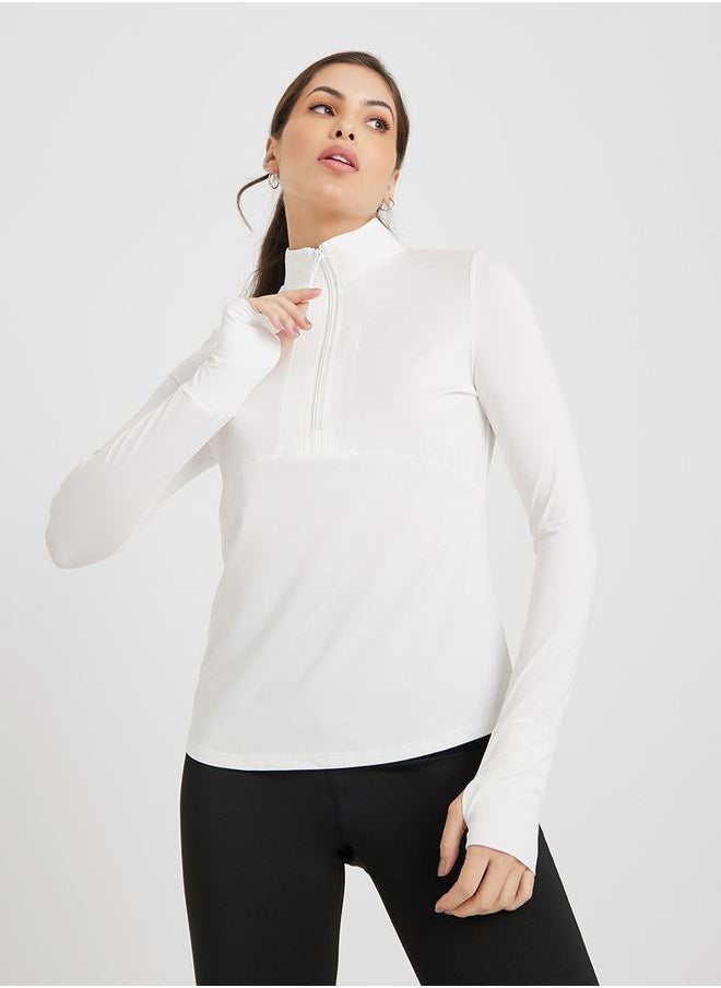 Half Zip Up Multi Panel Seam Thumbhole Detail Top