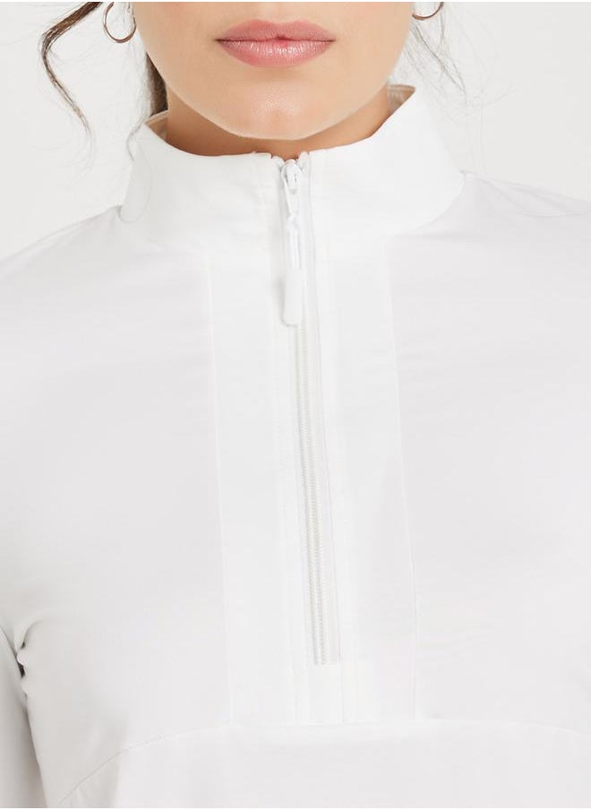 Half Zip Up Multi Panel Seam Thumbhole Detail Top
