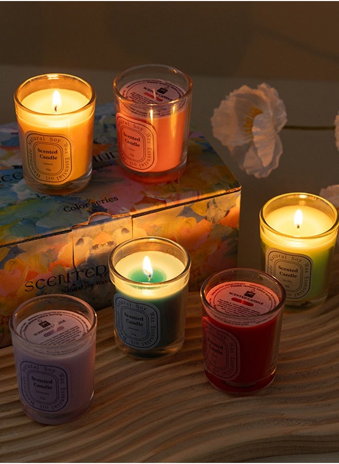 Scented Candles Gift Set | Aromatherapy Candles | 6 Scented Candles | Glass Jar 2.2Oz Colourful| Natural Soy Wax & Essential Oil | Ideal Gift for Anniversary, Birthday, Mother's Day, Bath,Spa, Meditation
