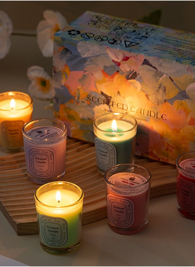 Scented Candles Gift Set | Aromatherapy Candles | 6 Scented Candles | Glass Jar 2.2Oz Colourful| Natural Soy Wax & Essential Oil | Ideal Gift for Anniversary, Birthday, Mother's Day, Bath,Spa, Meditation