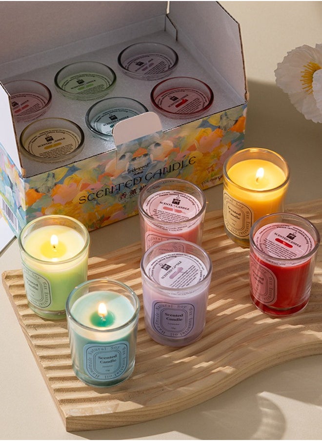 Scented Candles Gift Set | Aromatherapy Candles | 6 Scented Candles | Glass Jar 2.2Oz Colourful| Natural Soy Wax & Essential Oil | Ideal Gift for Anniversary, Birthday, Mother's Day, Bath,Spa, Meditation