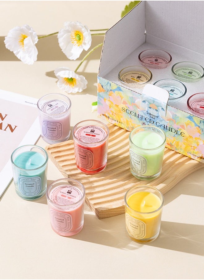 Scented Candles Gift Set | Aromatherapy Candles | 6 Scented Candles | Glass Jar 2.2Oz Colourful| Natural Soy Wax & Essential Oil | Ideal Gift for Anniversary, Birthday, Mother's Day, Bath,Spa, Meditation