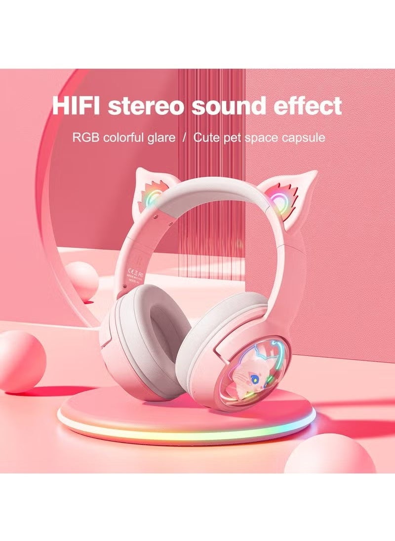 Professional Wireless Computer Gaming Headset B5 Pink Cat Ear Low Latency RGB Headset Gaming Ps5 Bloutooth Headphones