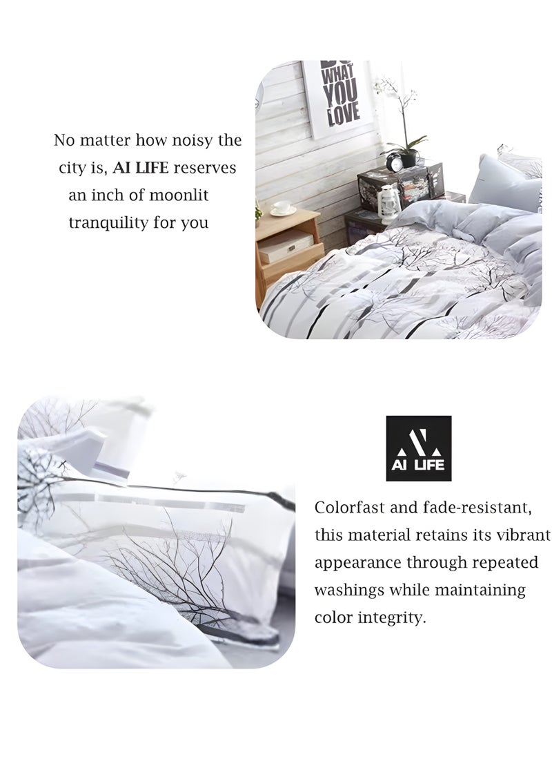 AI LIFE Super King Size 6-Pieces Bedsheet, 1x Duvet Cover 220x240cm, 1x Fitted Sheet 200*230+25 cm 4x Pillow Cover 48*74 cm-White