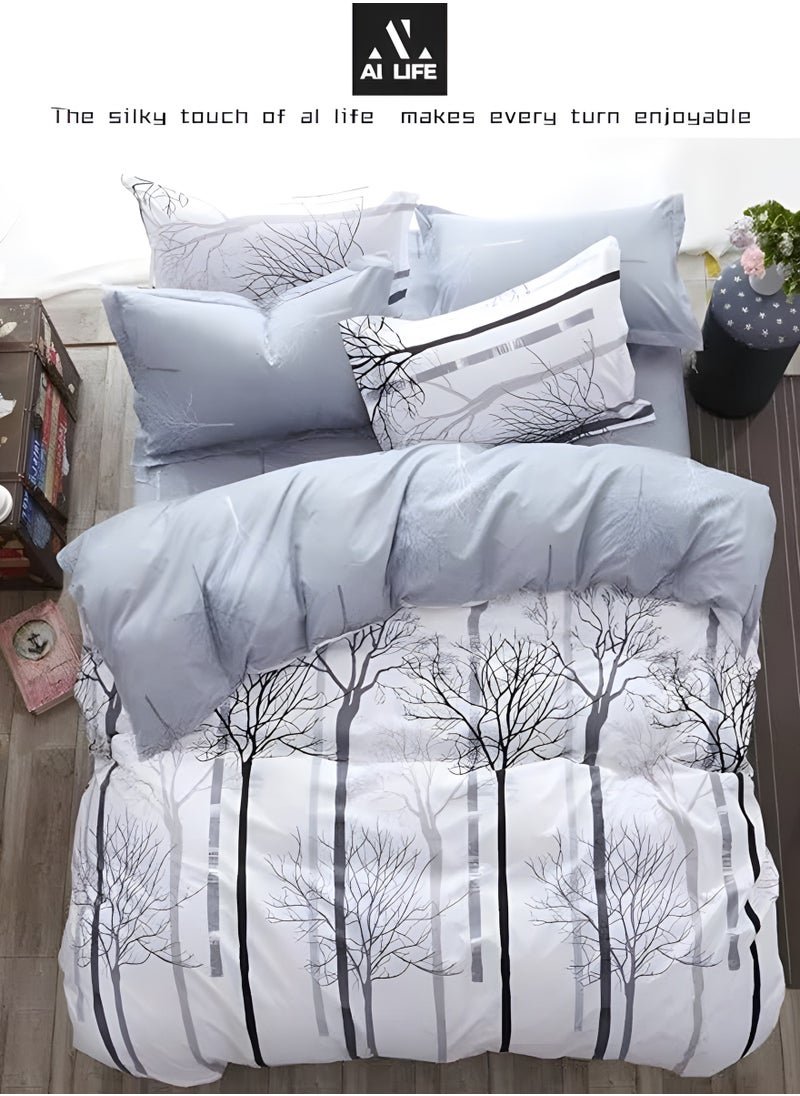 AI LIFE Super King Size 6-Pieces Bedsheet, 1x Duvet Cover 220x240cm, 1x Fitted Sheet 200*230+25 cm 4x Pillow Cover 48*74 cm-White