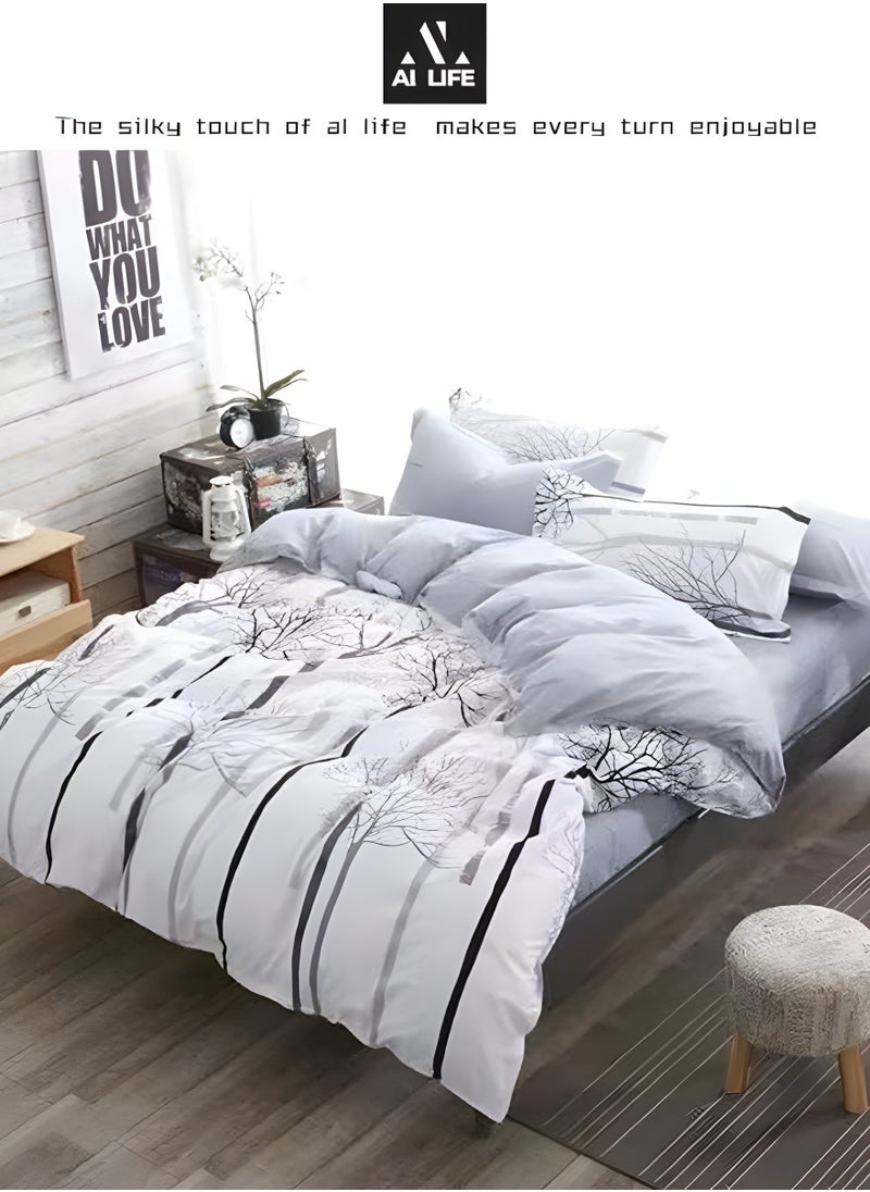 AI LIFE Super King Size 6-Pieces Bedsheet, 1x Duvet Cover 220x240cm, 1x Fitted Sheet 200*230+25 cm 4x Pillow Cover 48*74 cm-White