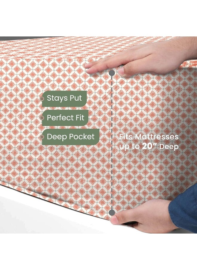 Martex 200 Thread Count Long Staple 100% Organic Cotton 4 Piece Full Bed Sheet Set - 1 Fitted Sheet, 1 Flat Sheet, 2 Pillow case - Hotel Quality Fade Resistant - Full Size Sheet Set (Full, Orange)